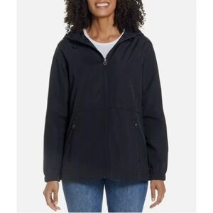 Weatherproof Womens Hooded Rain Jacket Black Mesh Lined Windbreaker Large NEW